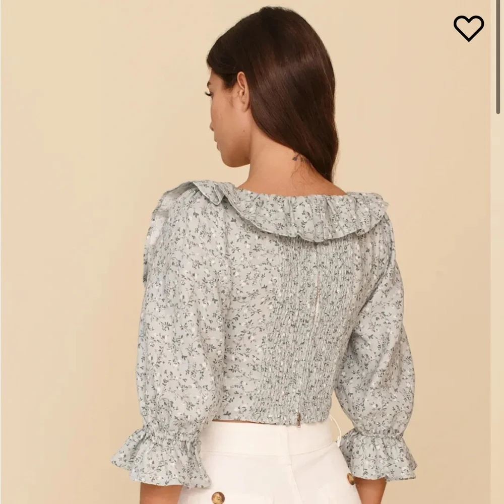 Reformation Edgewater Puff Sleeve Crop Blouse- agave